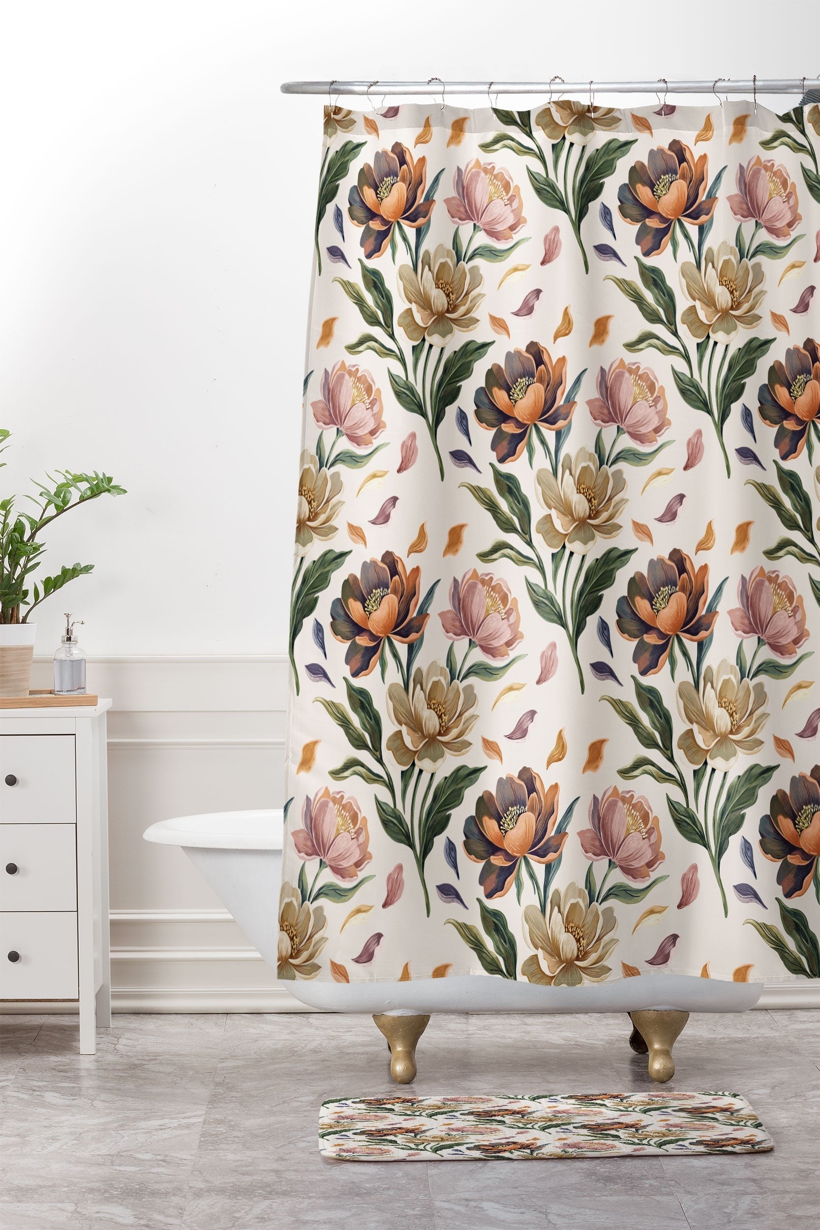 Marta Barragan Camarasa Hand Painted Peony Florals Memory Foam Bath Mat