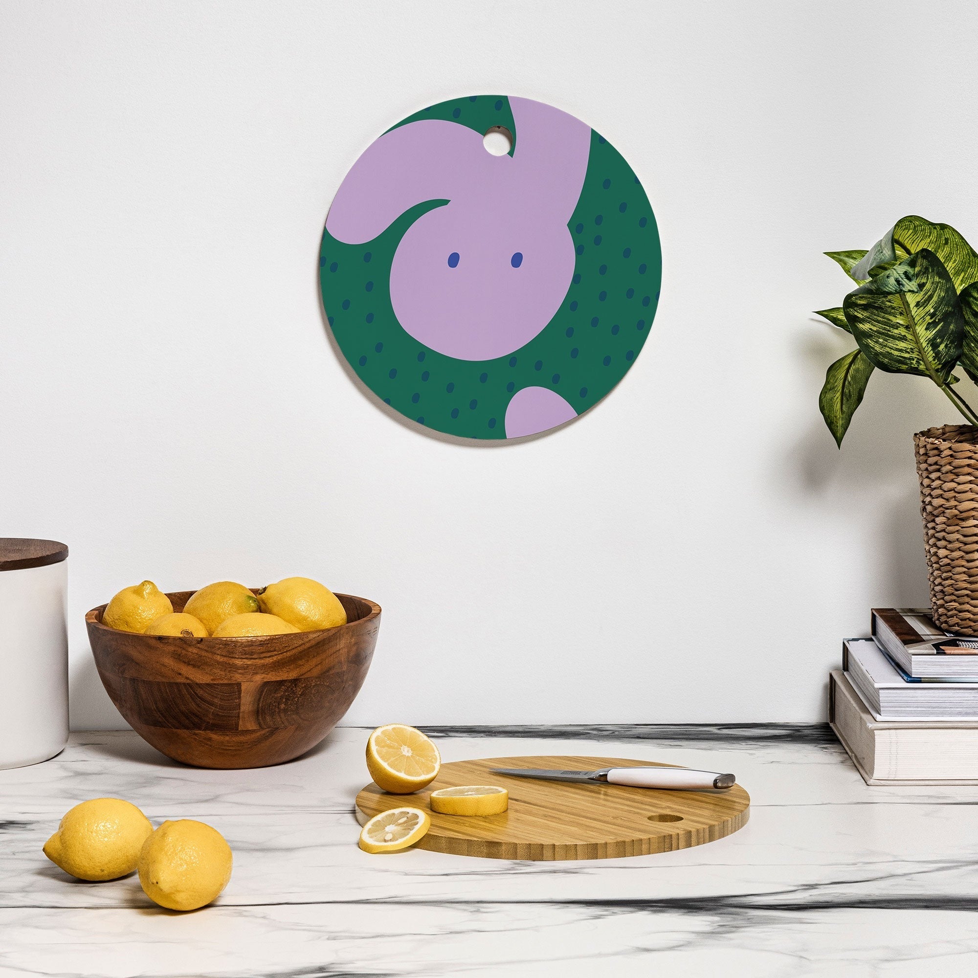 Camilla Foss Pebbles and Rabbit Cutting Board Round