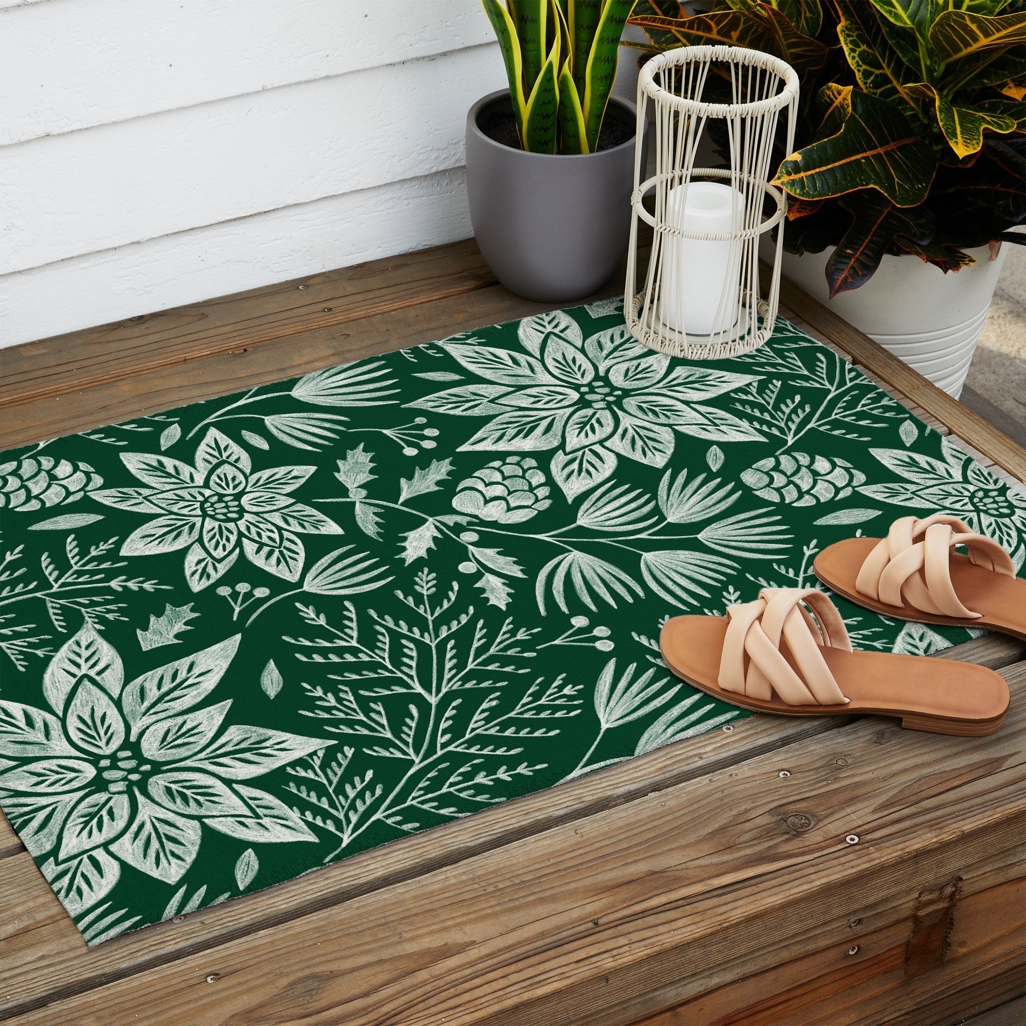 Pimlada Phuapradit Christmas Poinsettia Outdoor Rug