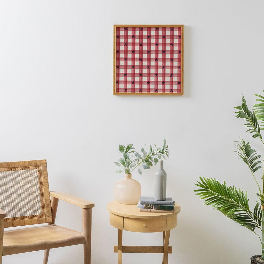 DENY Designs Red Gingham plus Stars Framed Wall Art