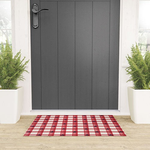 DENY Designs Red Gingham plus Stars Welcome Mat