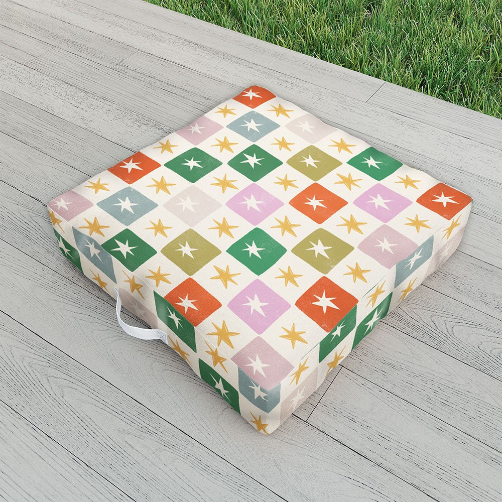 LouBruzzoni Retro Star Block Pattern Outdoor Floor Cushion