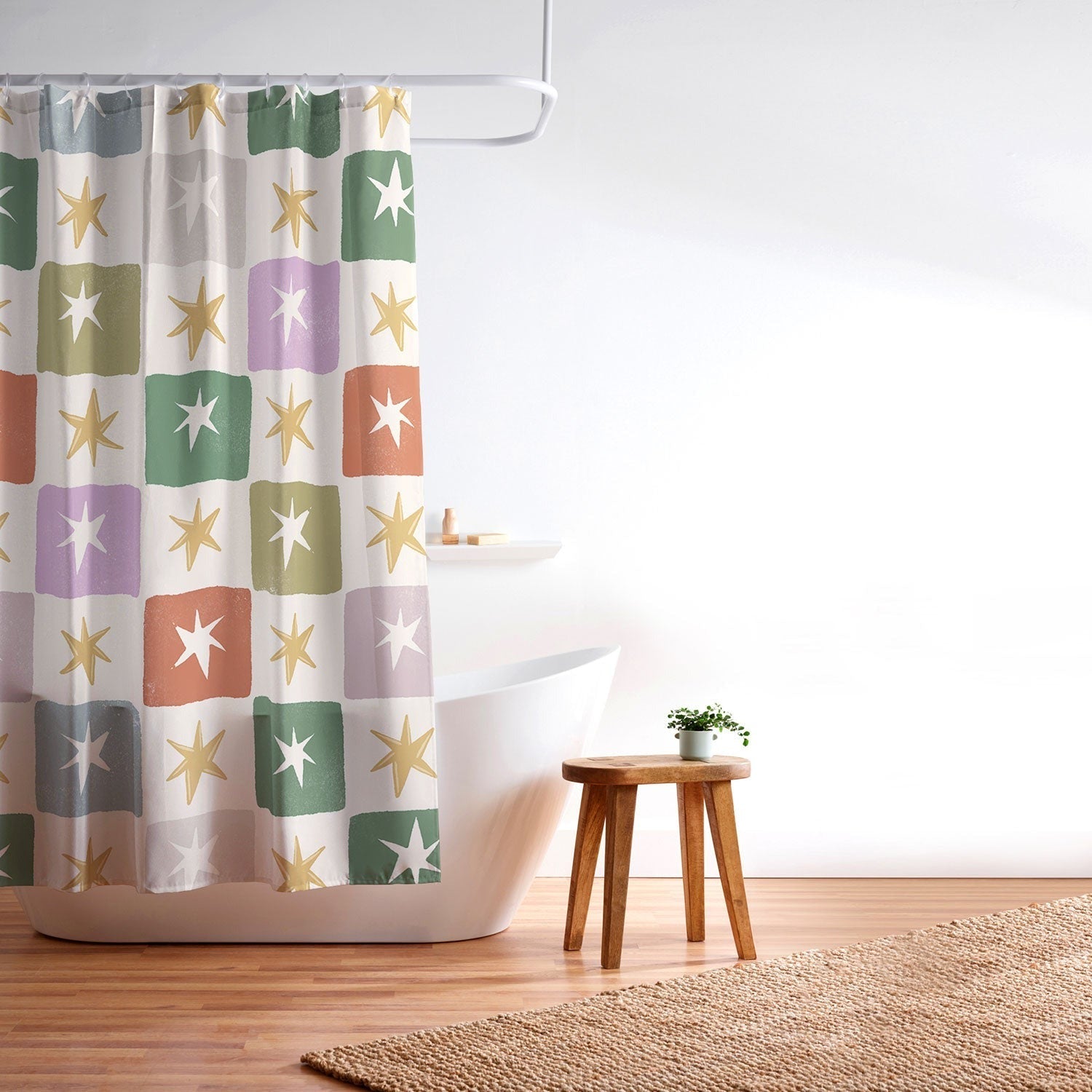 LouBruzzoni Retro Star Block Pattern Shower Curtain