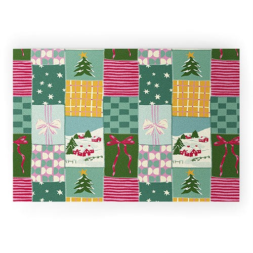 LouBruzzoni Cozy Christmas Patchwork Welcome Mat