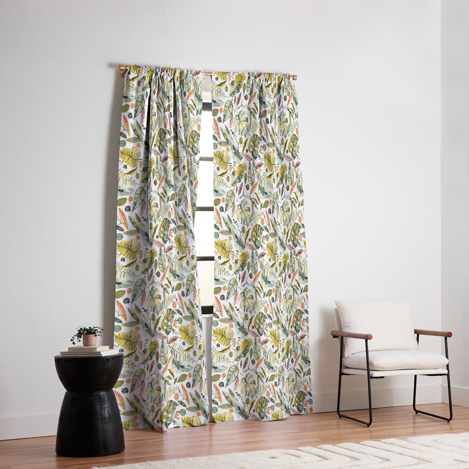 Ninola Design Botanic Retreat Tropical Jungle Leaves Botanical Green Orange Blackout Window Curtain