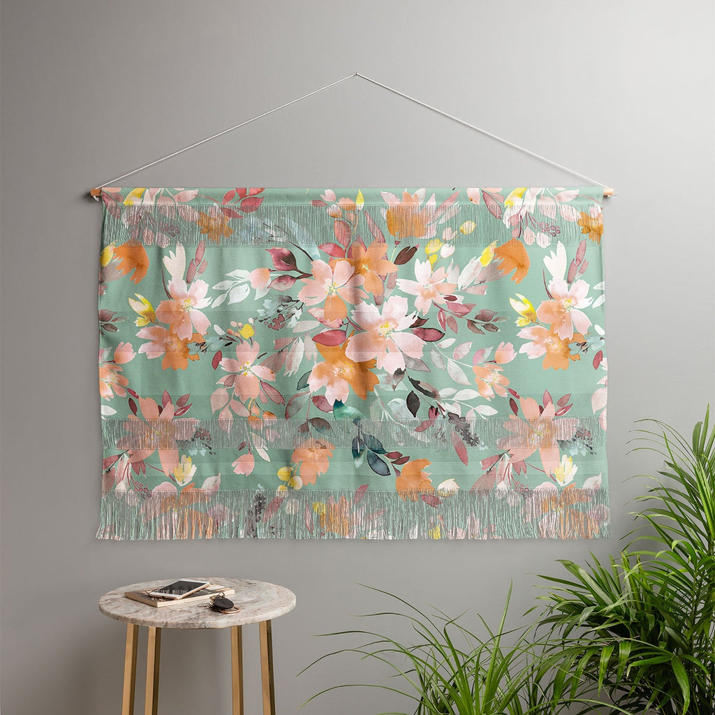 Ninola Design Botanic Retreat Floral Oleander Whimsical Teal Green Wall Hanging Landscape