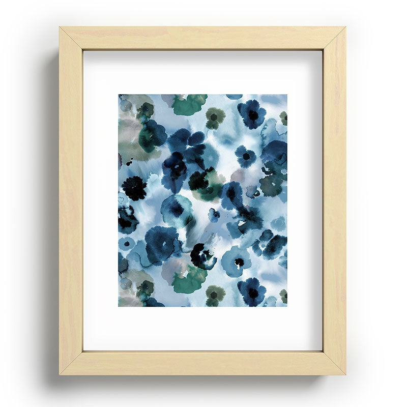 Ninola Design Botanic Retreat Ombre Abstract Watercolor Flowers Blue Navy Recessed Framing Rectangle