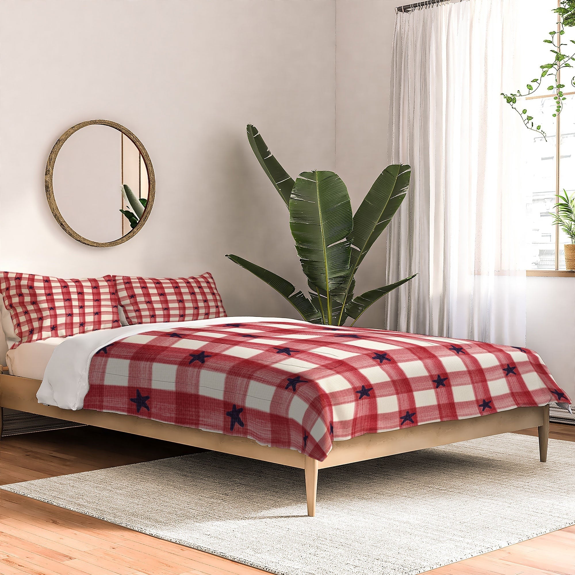 DENY Designs Red Gingham plus Stars Comforter