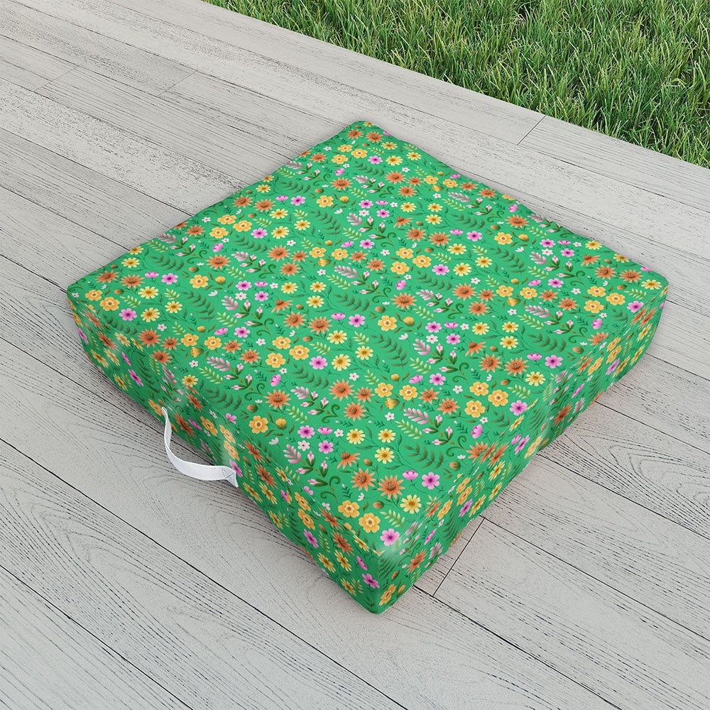 Pimlada Phuapradit Ditsy Spring Floral Green Outdoor Floor Cushion