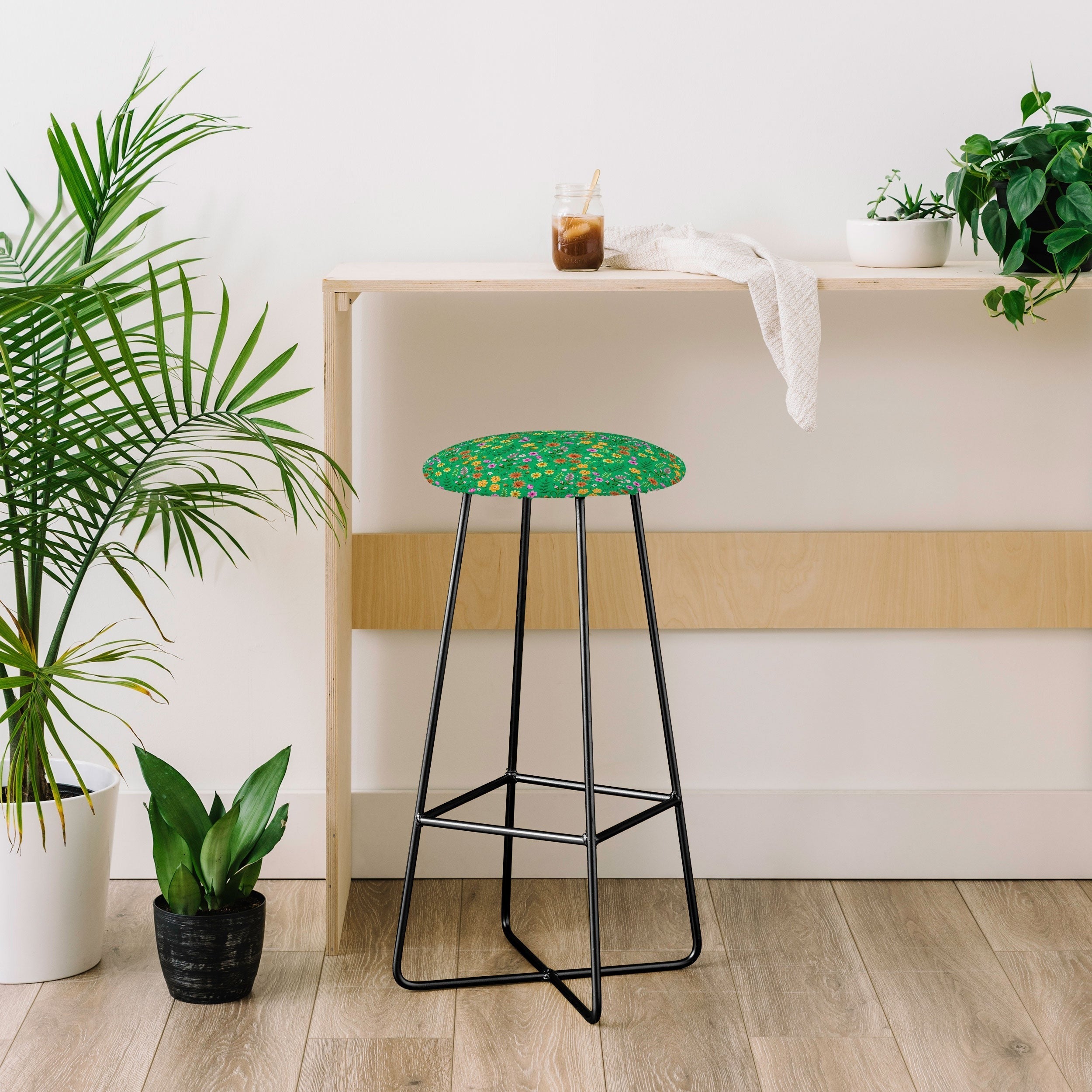Pimlada Phuapradit Ditsy Spring Floral Green Bar Stool