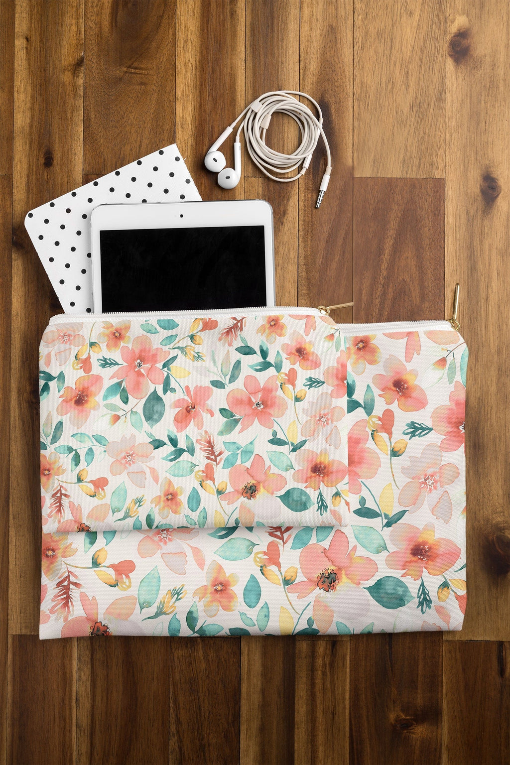 Ninola Design Botanic Retreat Tropical Whimsical Flowers Coral Green Pouch