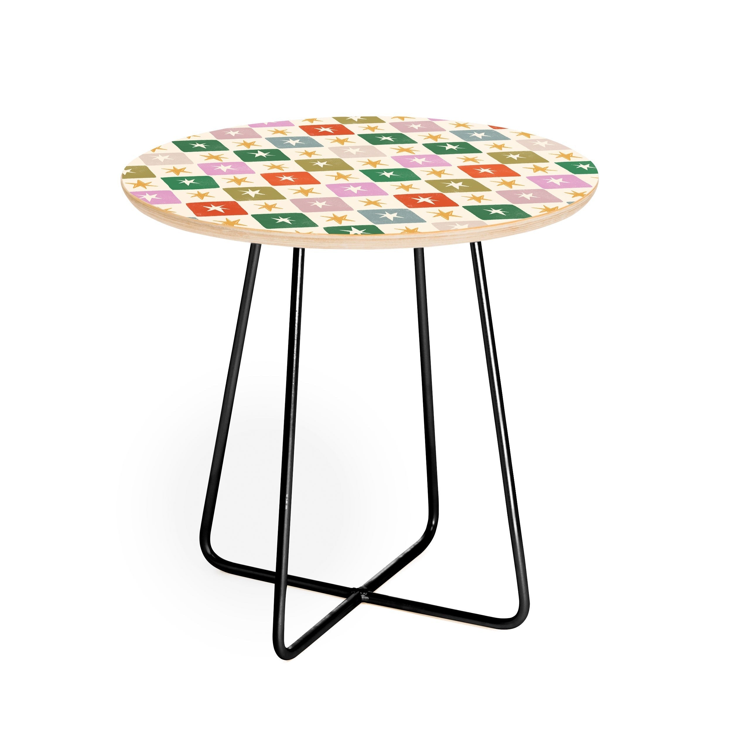LouBruzzoni Retro Star Block Pattern Round Side Table