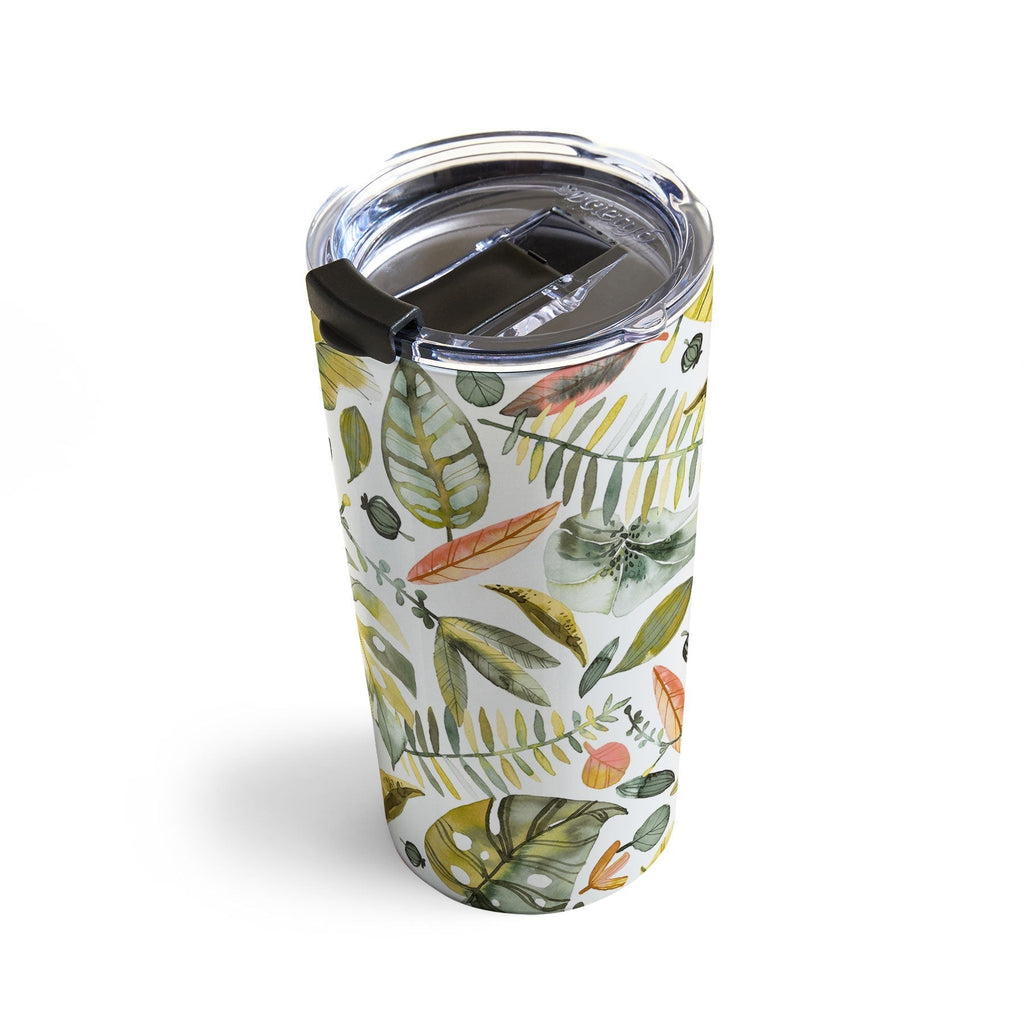 Ninola Design Botanic Retreat Tropical Jungle Leaves Botanical Green Orange Travel Mug
