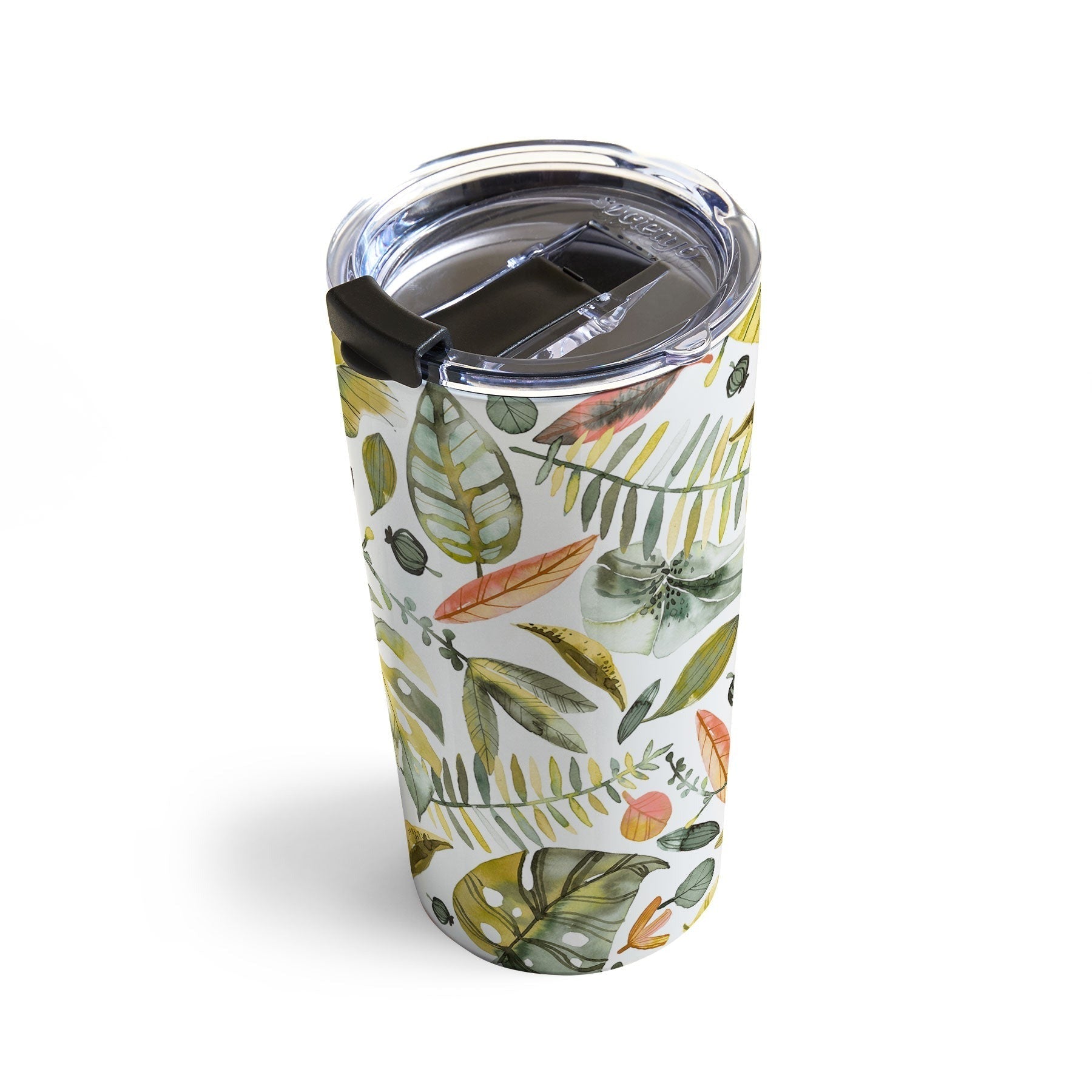 Ninola Design Botanic Retreat Tropical Jungle Leaves Botanical Green Orange Travel Mug