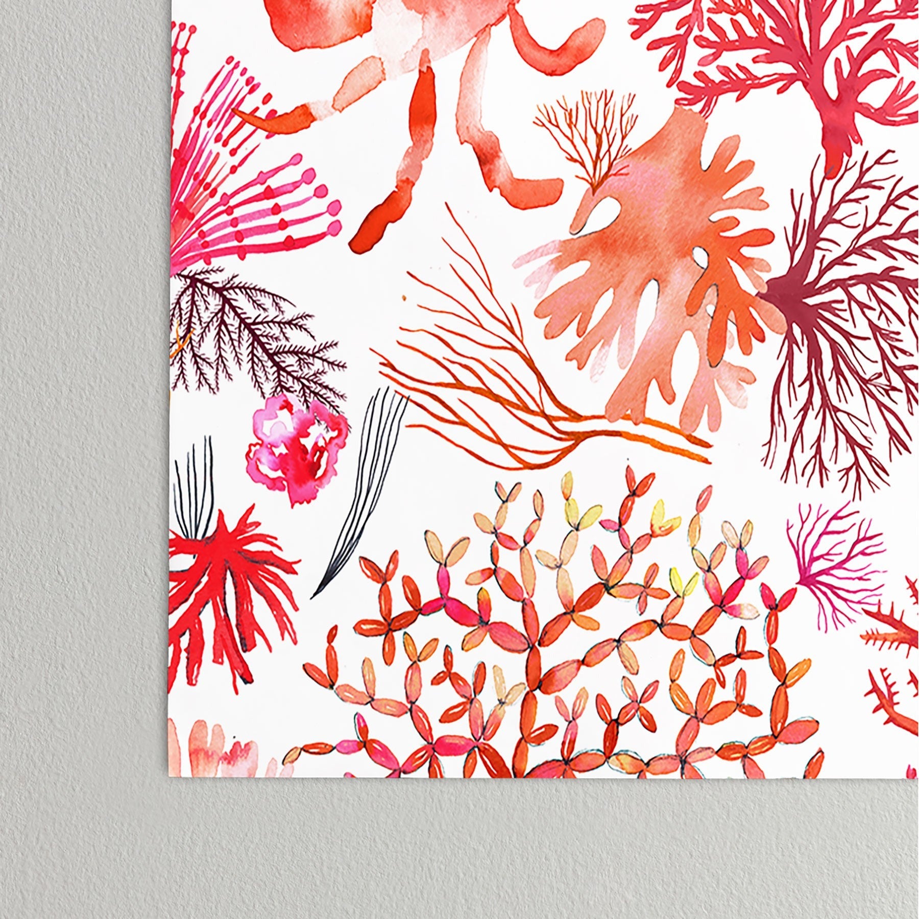 Ninola Design Botanic Retreat Coral Reef Crab Lobster Red Poster