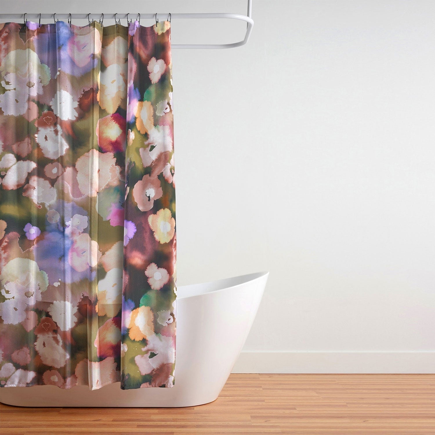 Ninola Design Botanic Retreat Ombre Abstract Watercolor Flowers Pink gold Shower Curtain
