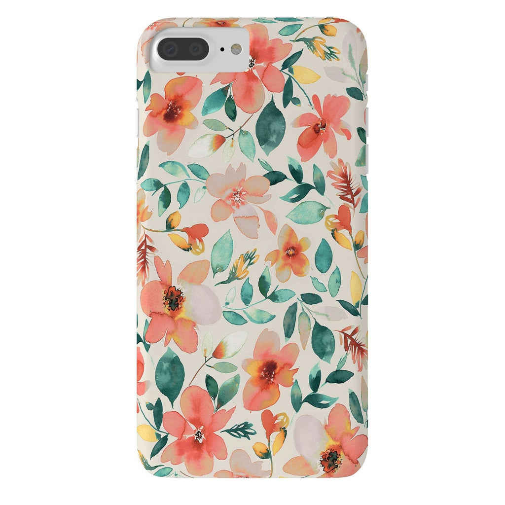 Ninola Design Botanic Retreat Tropical Whimsical Flowers Coral Green Phone Case