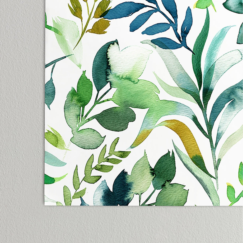 Ninola Design Botanic Retreat Loose Botanical Leaves Watercolor Green Poster