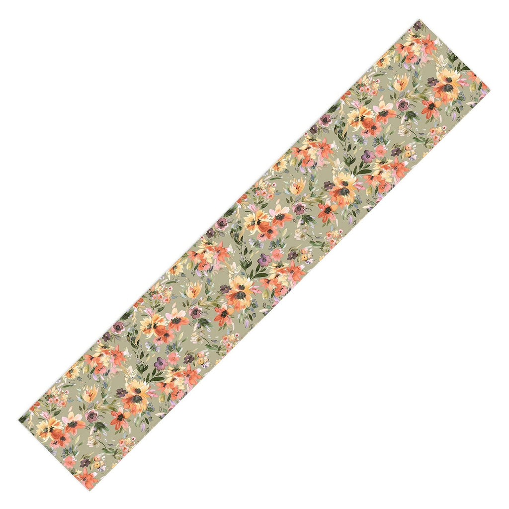 Ninola Design Botanic Retreat Painterly Tropical Flowers Sage Green Table Runner