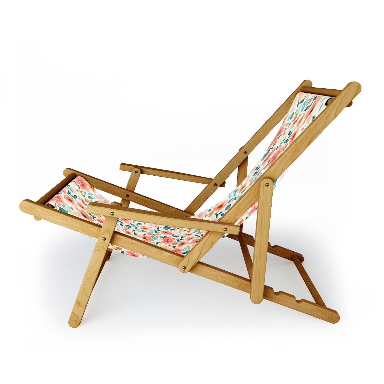 Ninola Design Botanic Retreat Tropical Whimsical Flowers Coral Green Sling Chair