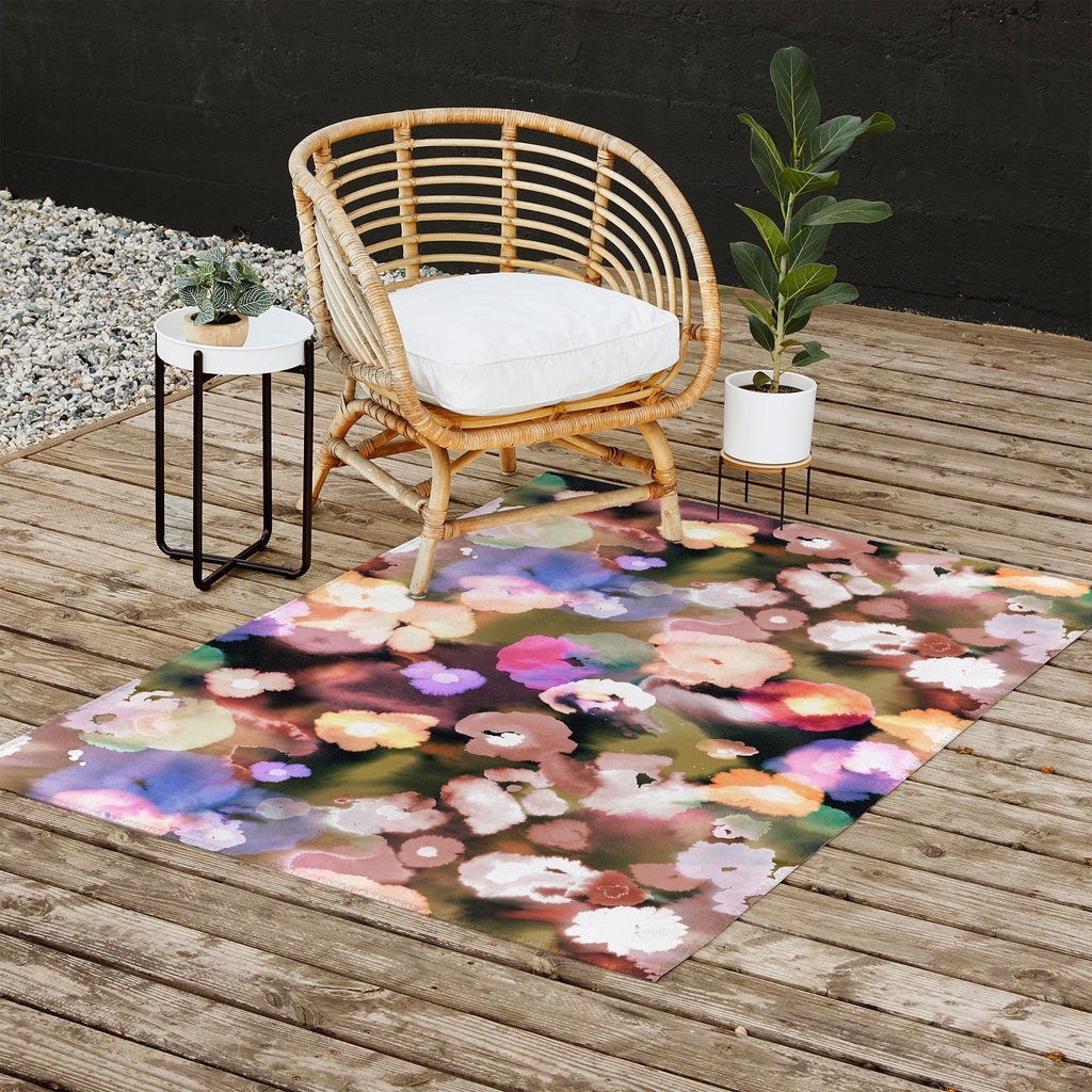 Ninola Design Botanic Retreat Ombre Abstract Watercolor Flowers Pink gold Outdoor Rug