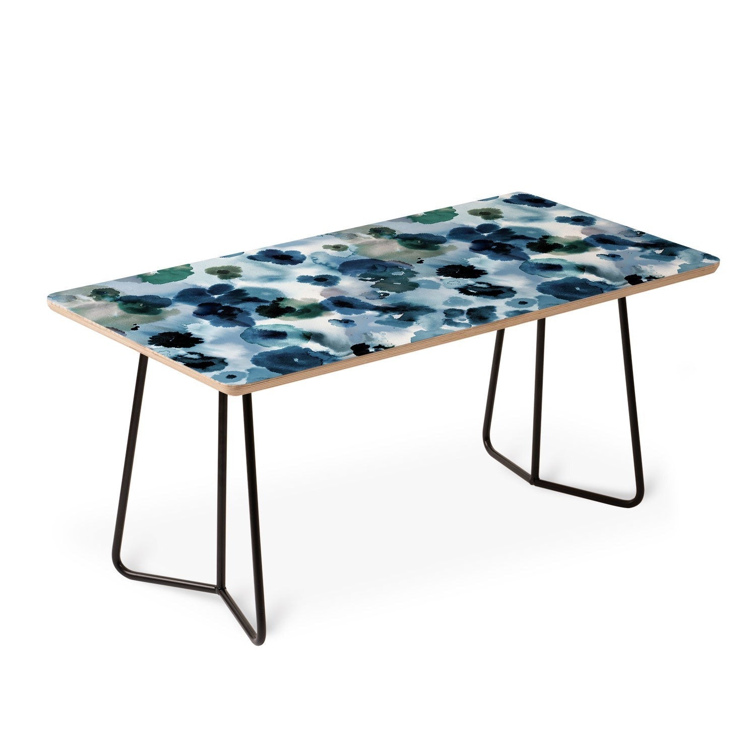 Ninola Design Botanic Retreat Ombre Abstract Watercolor Flowers Blue Navy Coffee Table