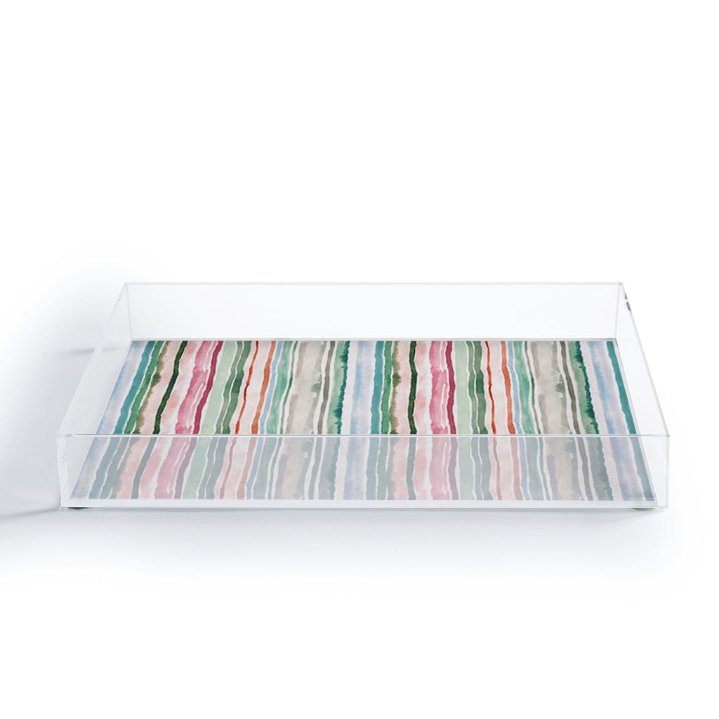 Ninola Design Botanic Retreat Watercolor Stripes Green Orange Red Acrylic Tray