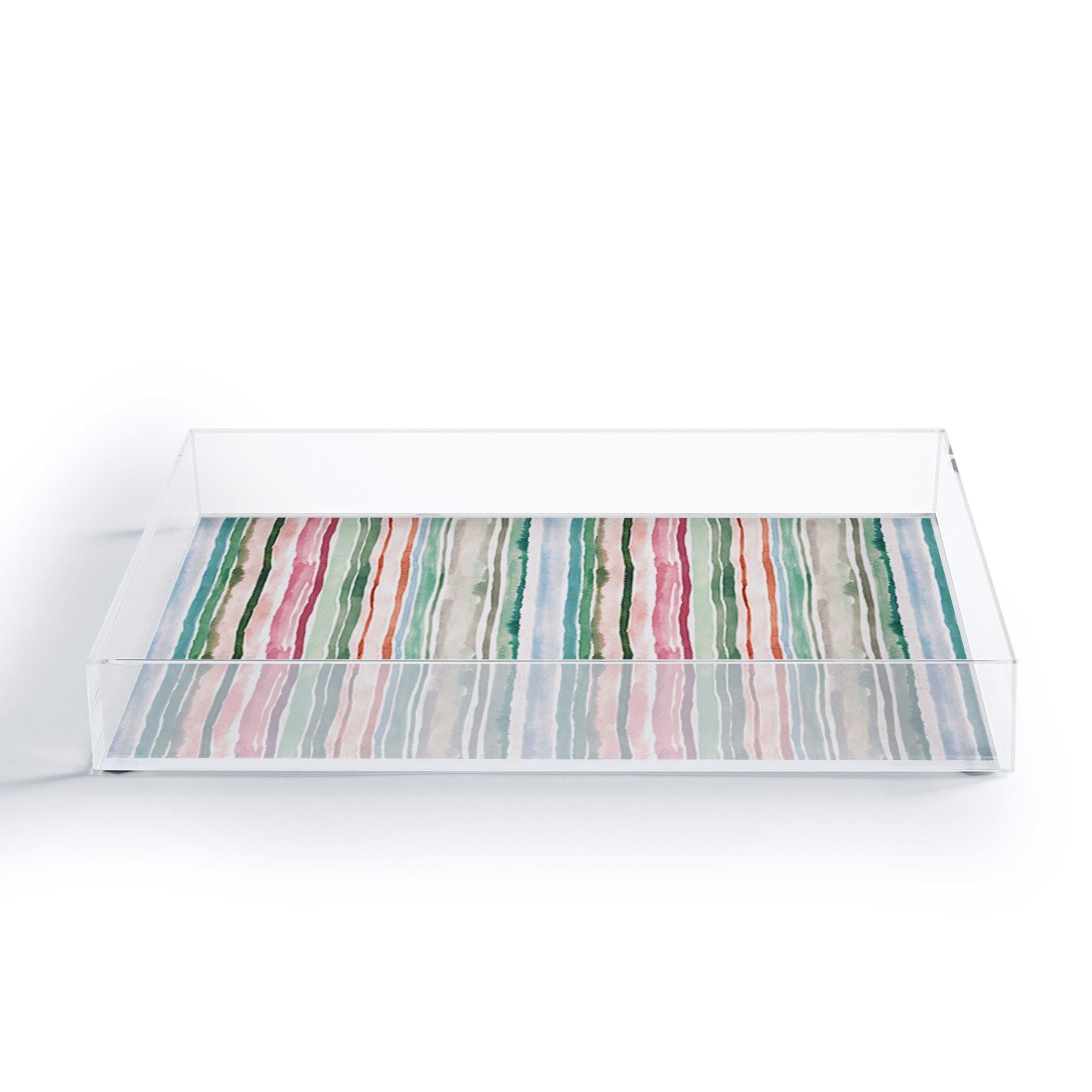 Ninola Design Botanic Retreat Watercolor Stripes Green Orange Red Acrylic Tray