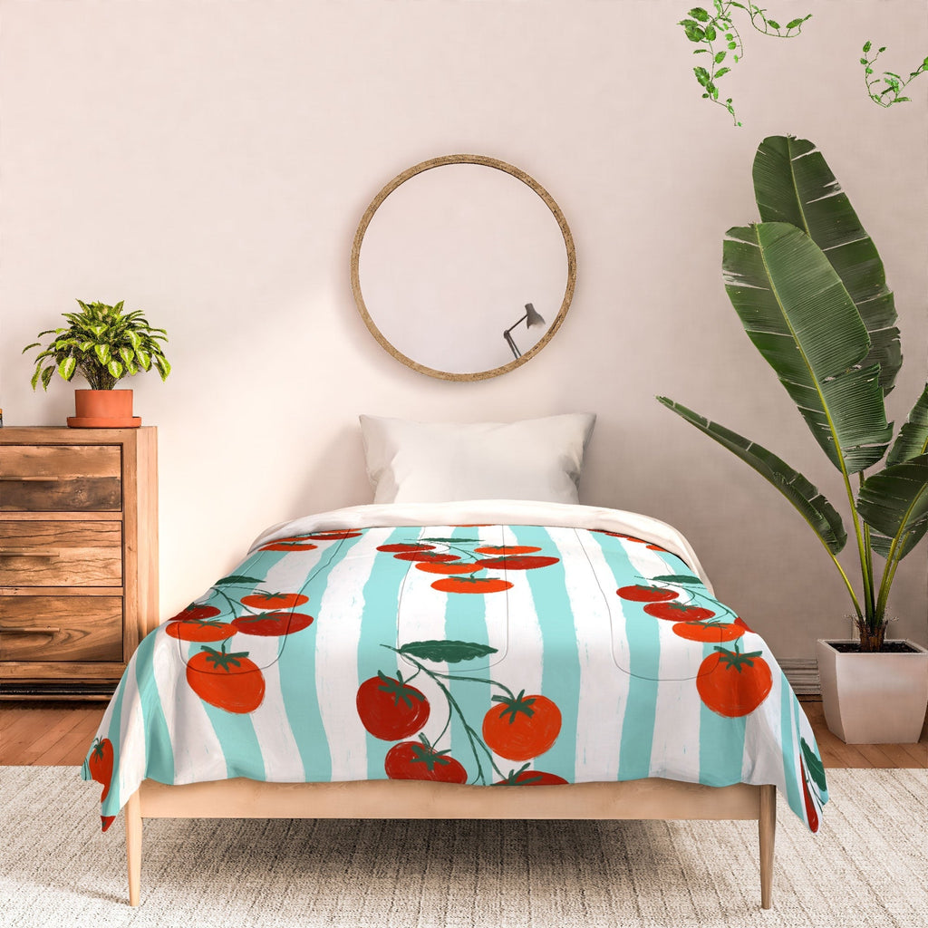 Design by Spark Zesty Tomatoes and Stripes Comforter