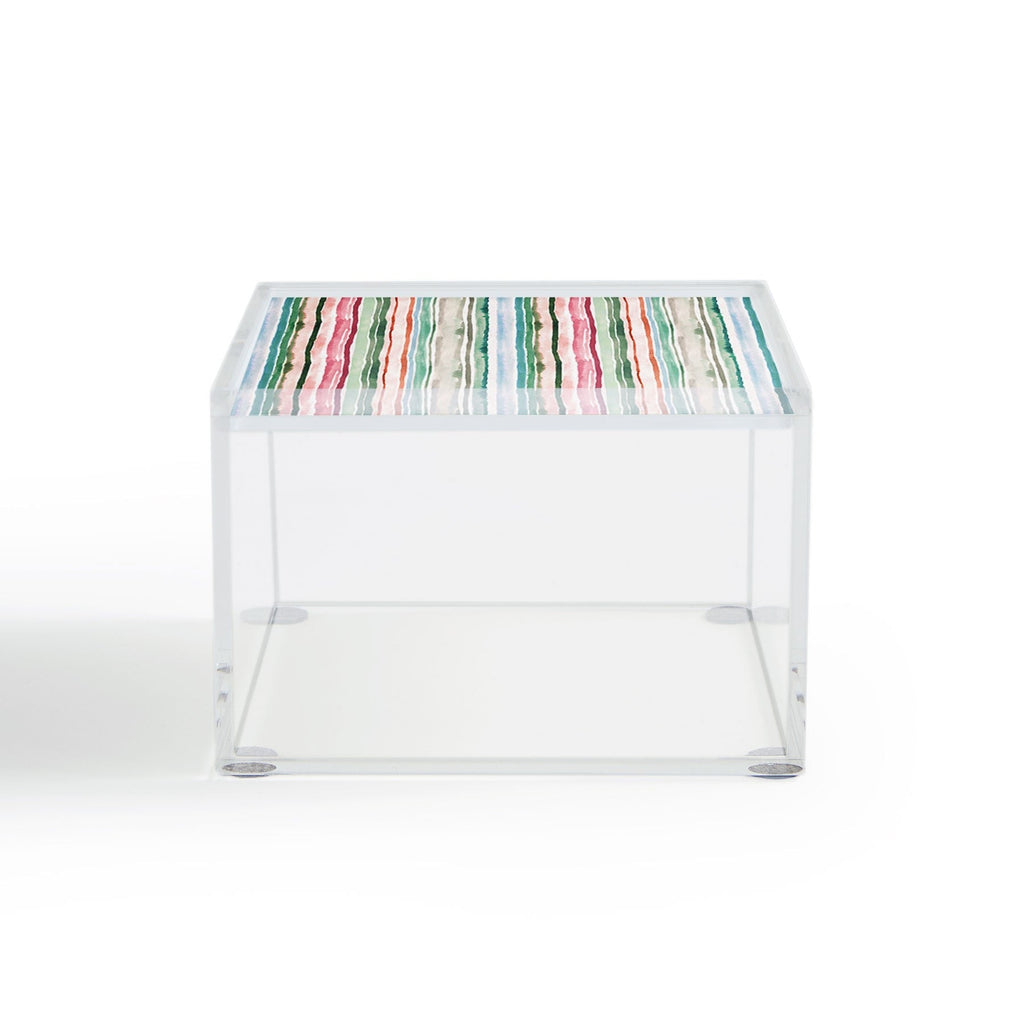 Ninola Design Botanic Retreat Watercolor Stripes Green Orange Red Acrylic Box
