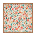 Ninola Design Botanic Retreat Tropical Whimsical Flowers Coral Green Square Tray