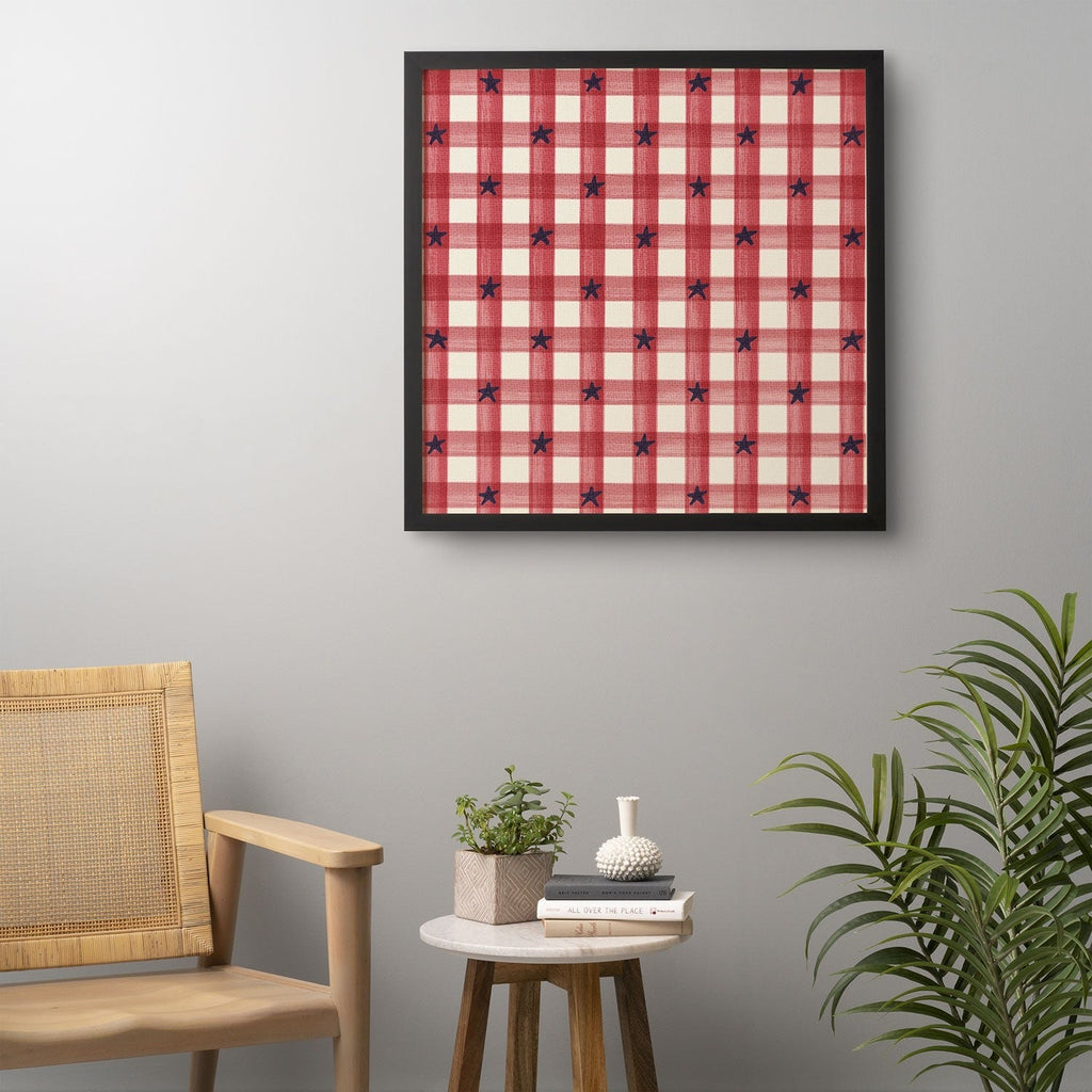 DENY Designs Red Gingham plus Stars Framed Wall Art