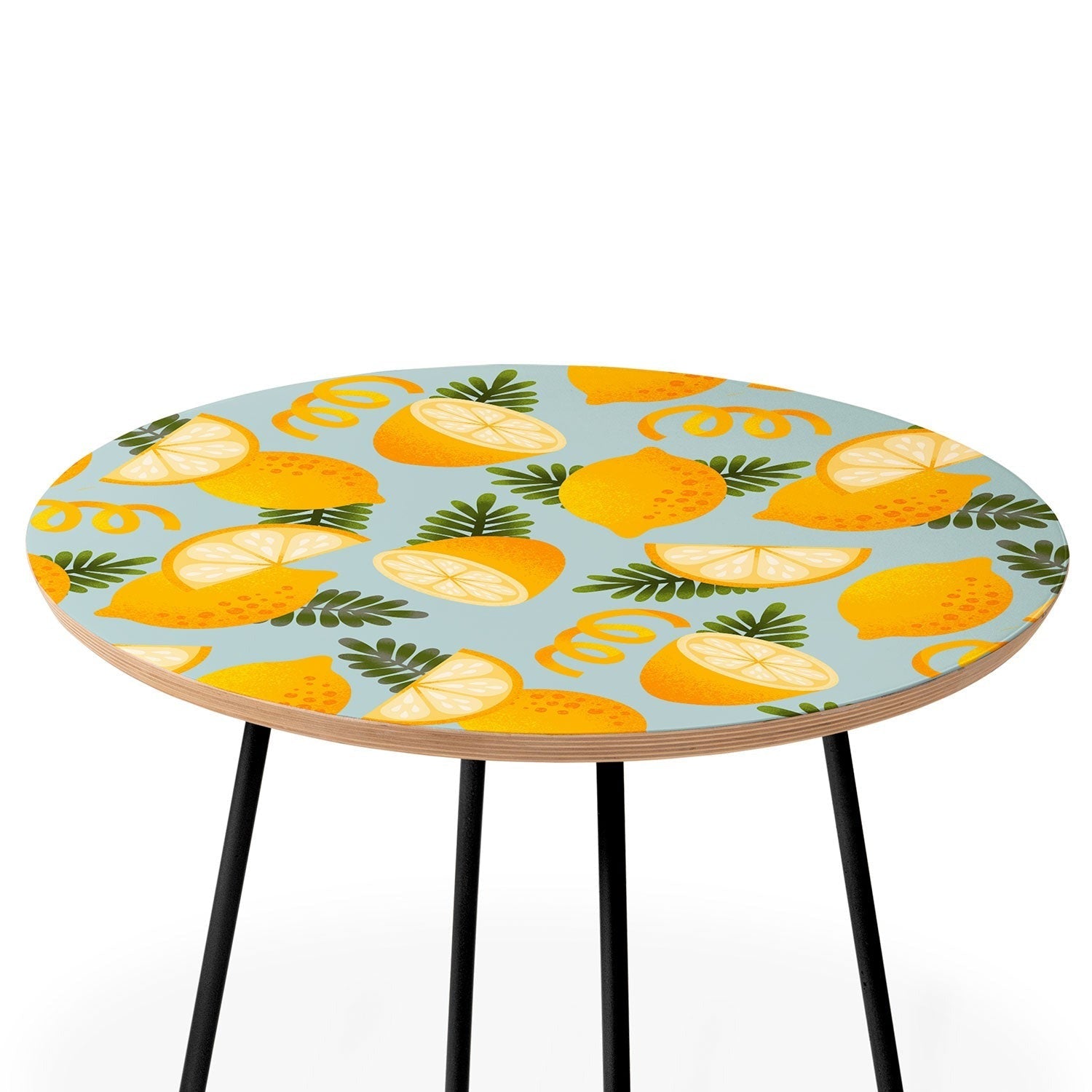 Jessica Molina Lemon Pattern on Sky Blue Round Side Table