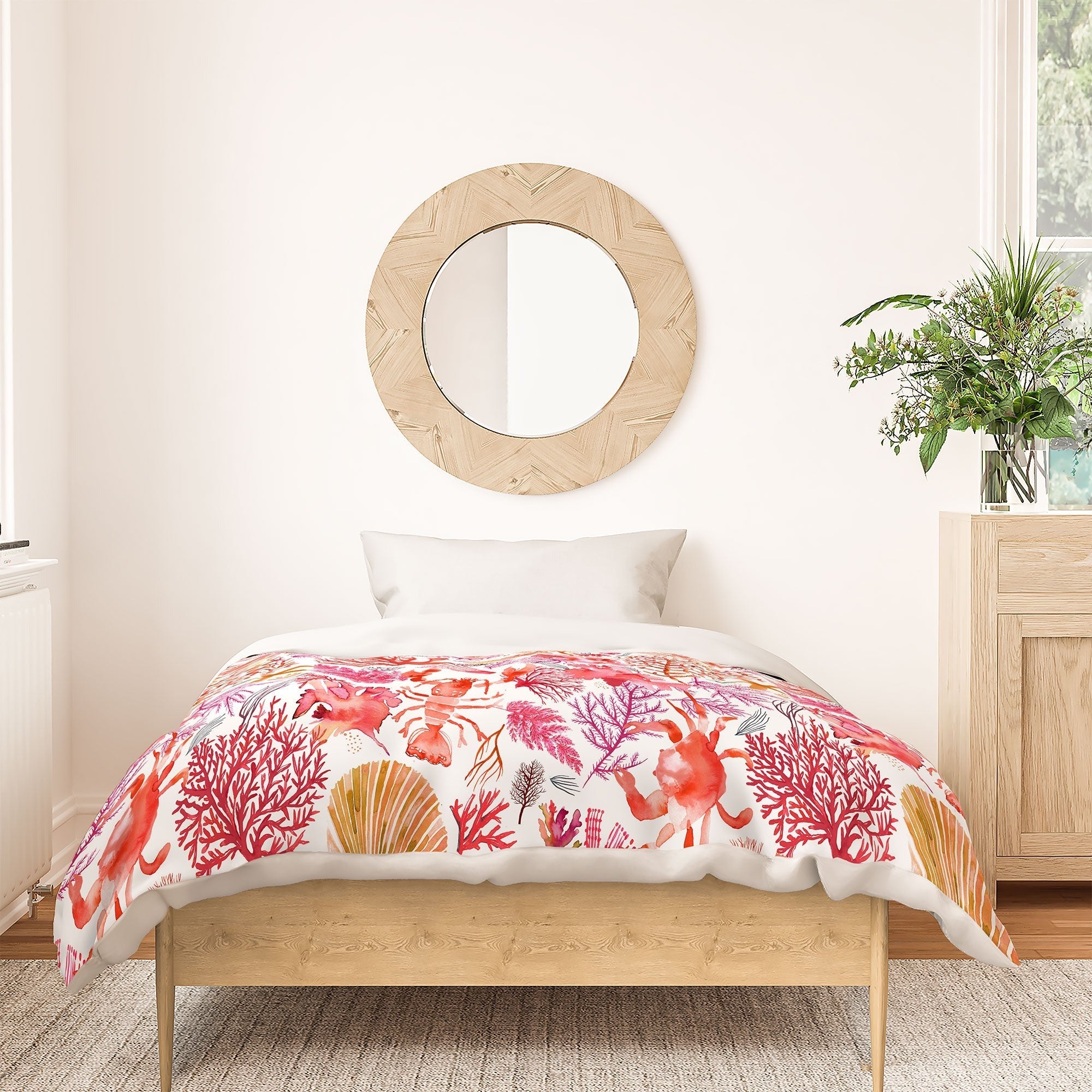 Ninola Design Botanic Retreat Coral Reef Crab Lobster Red Duvet Cover