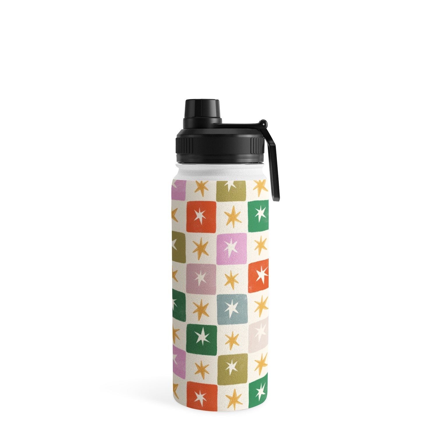 LouBruzzoni Retro Star Block Pattern Water Bottle