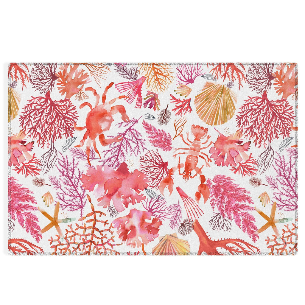 Ninola Design Botanic Retreat Coral Reef Crab Lobster Red Outdoor Rug