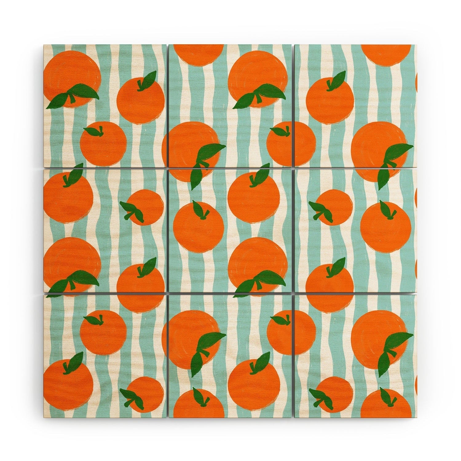 Design by Spark Zesty Oranges and Stripes Wood Wall Mural