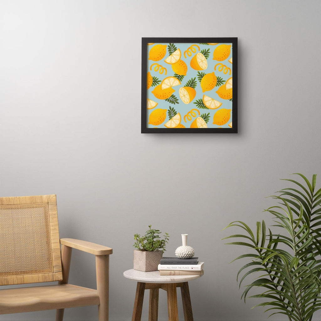 Jessica Molina Lemon Pattern on Sky Blue Framed Wall Art