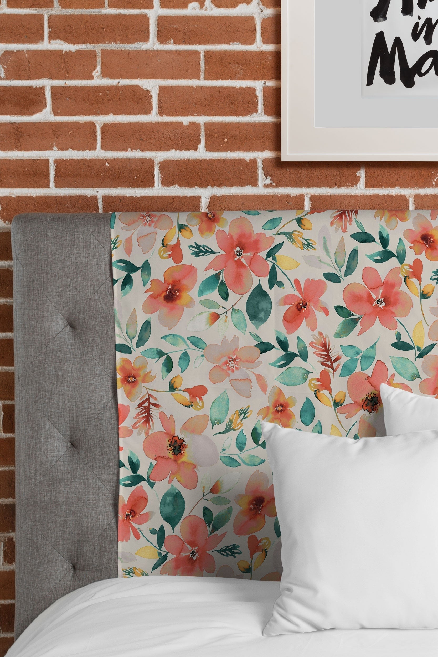 Ninola Design Botanic Retreat Tropical Whimsical Flowers Coral Green Tapestry