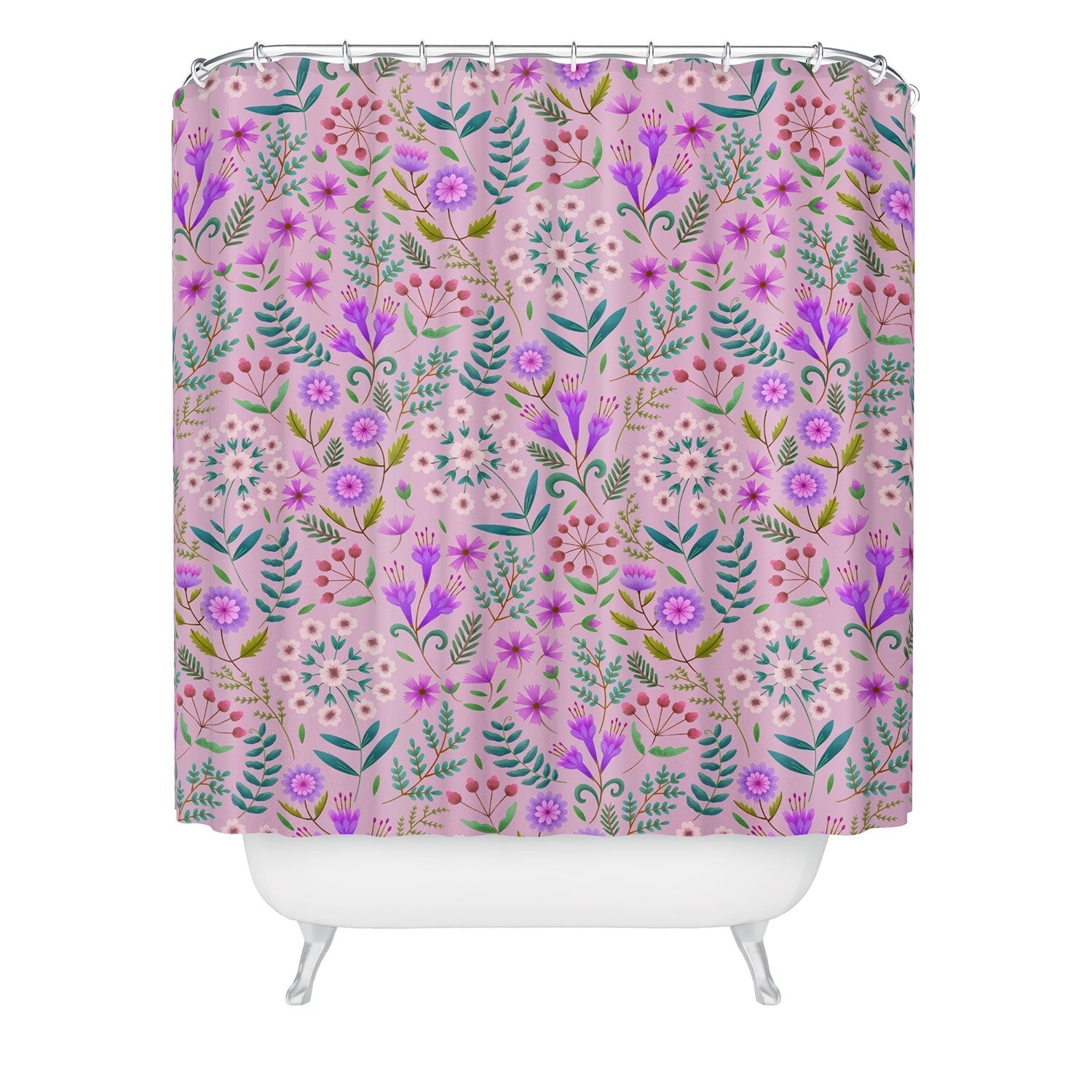 Pimlada Phuapradit Ditsy Purple Floral Half Drop Shower Curtain