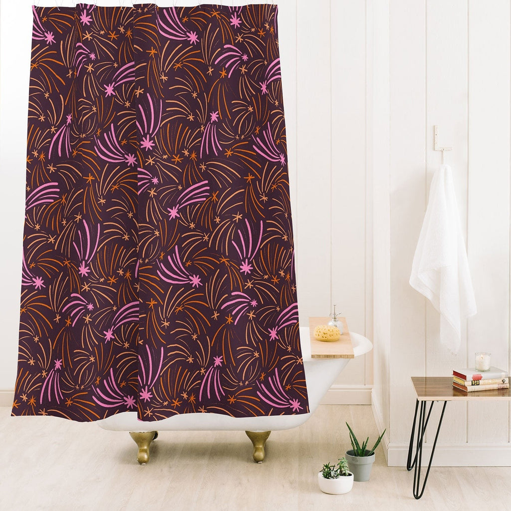 Little Om Pattern Shooting Stars plum Shower Curtain