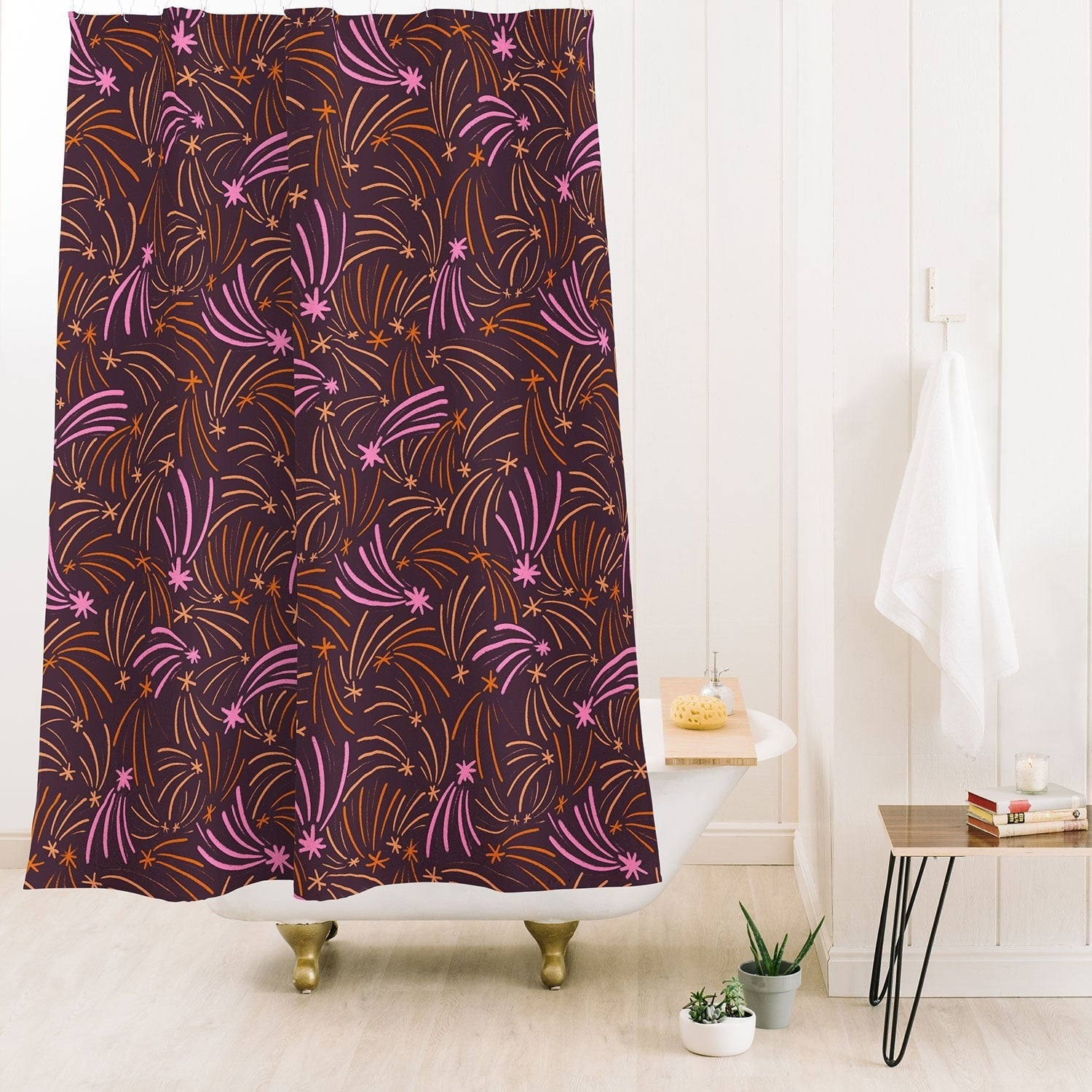 Little Om Pattern Shooting Stars plum Shower Curtain