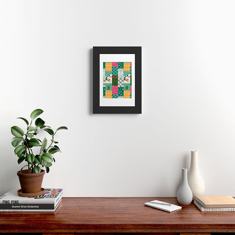 LouBruzzoni Cozy Christmas Patchwork Framed Art Print
