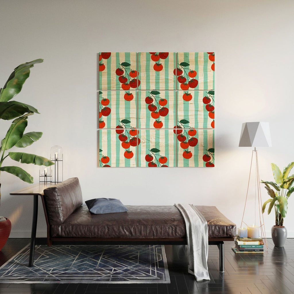Design by Spark Zesty Tomatoes and Stripes Wood Wall Mural