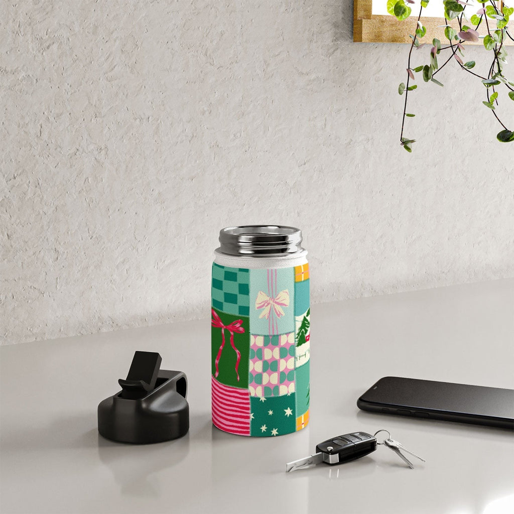 LouBruzzoni Cozy Christmas Patchwork Water Bottle