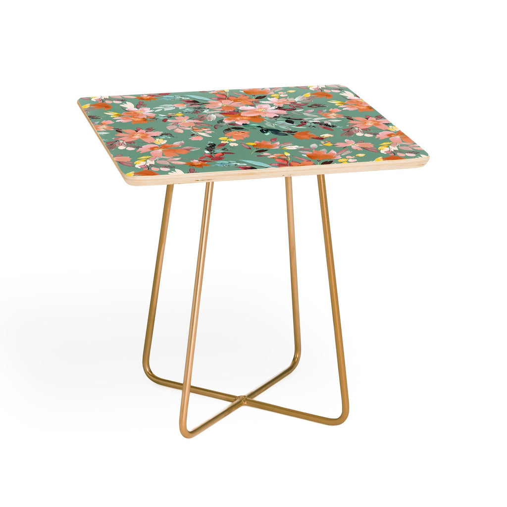 Ninola Design Botanic Retreat Floral Oleander Whimsical Teal Green Side Table