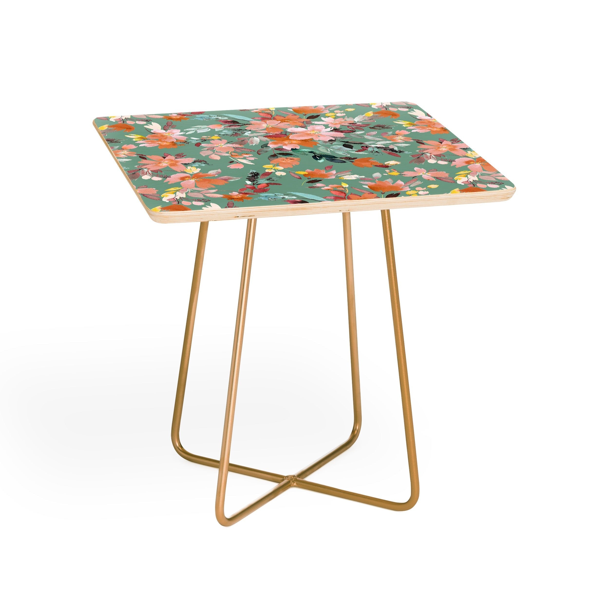 Ninola Design Botanic Retreat Floral Oleander Whimsical Teal Green Side Table