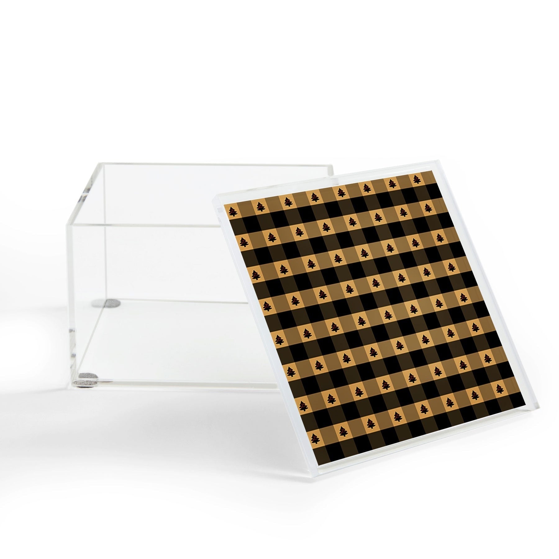 Design by Spark Black Gold Tree Tree Gingham Acrylic Box