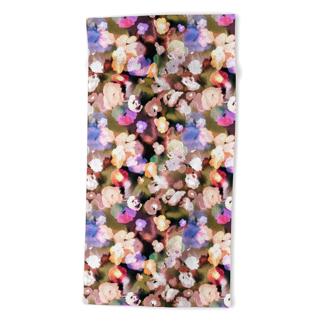 Ninola Design Botanic Retreat Ombre Abstract Watercolor Flowers Pink gold Beach Towel