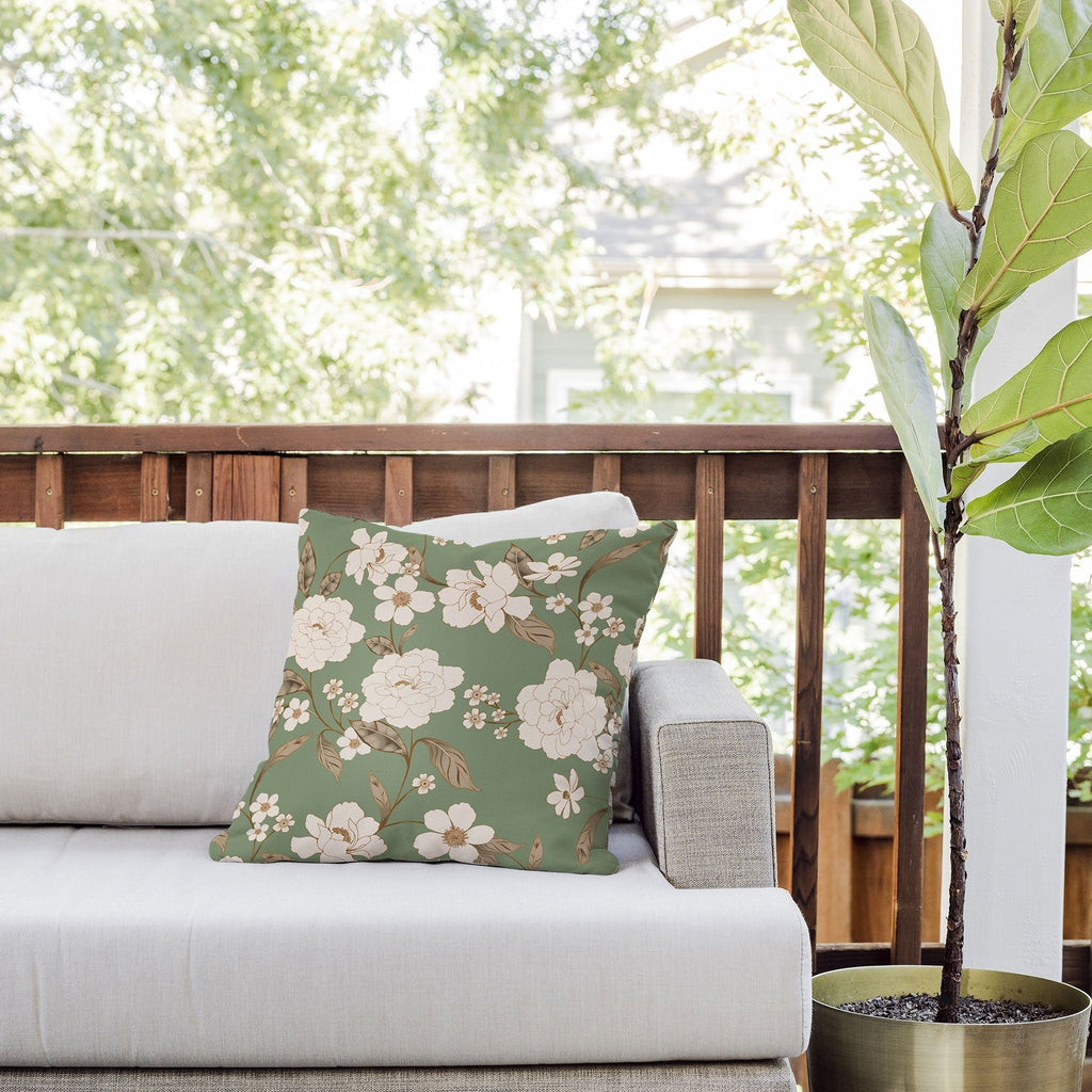 Gabriela Fuente Olive Floral Roberta Outdoor Throw Pillow